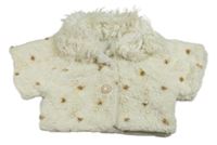 Smetanové chlupaté bolerko s perličkami a flíčky 