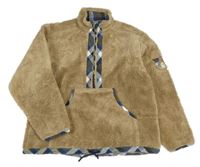 Béžová teplá huňatá mikina s káry a nášivkou 