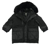 Černý šusťákový zimní kabát s kapucí River Island