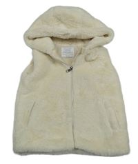 Smetanová kožešinová podšitá vesta s kapucí H&M