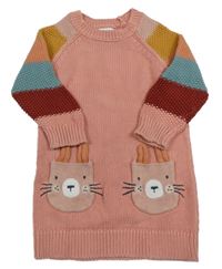 Růžovo-pruhované pletené šaty s králíčky Next