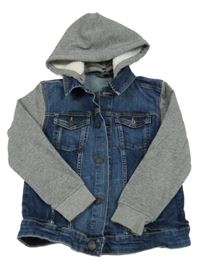 Tmavomodrá riflová bunda s bavlněnými rukávy a kapucí Denim Co.