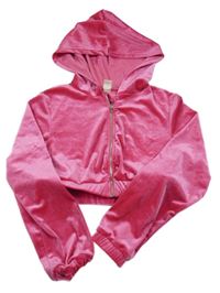 Malinová sametová propínací crop mikina s kapucí Shein