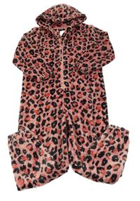 Růžová chlupatá kombinéza s leopardím vzorem a kapucí Next