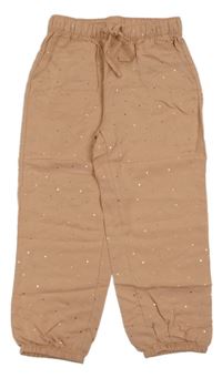 Růžovo-hnědé kalhoty se zlatými puntíky H&M