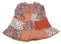 Bílo-modro-bílo-broskvové květovano/puntíkaté šaty Topomini