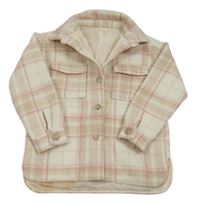 Bílo-béžovo-růžová kostkovaná košilová podšitá bunda zn. Dunnes