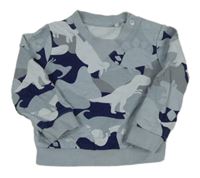 Šedo-tmavomodrá vzorovaná mikina s dinosaury F&F