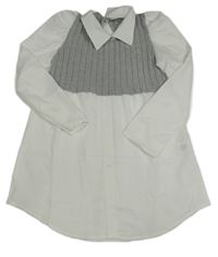 Šedá úpletová crop vesta s halenkovou tunikou Shein