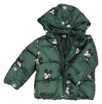 Khaki šusťáková zimní bunda s Mickeym a kapucí H&M