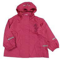 Růžová nepromokavá bunda s mořským koníkem a kapucí Ergee