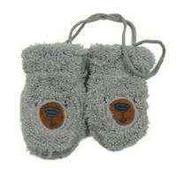 Šedé chlupaté rukavice s medvídky 
