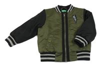 Khaki-černý šusťákový zateplený bomber s bleskem Benetton