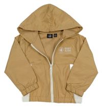 Béžová šusťáková jarní bunda s nápisem a kapucí 