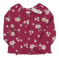 Nové - Fuchsiové květované žebrované triko GAP