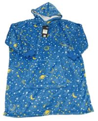 Nové - modrá plyšová oversize mikina s hvězdami a kapucí 