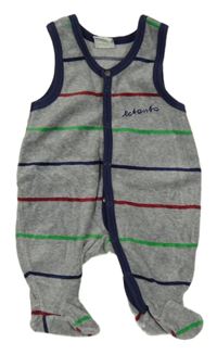 Šedo-barevné pruhované sametové dupačky 