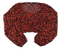 Červeno-černá květovaná crop halenka New Look