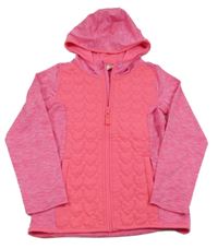 Neonově růžová fleecovo-šusťáková thermo bunda kapucí Topolino