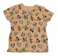 Světleoranžovo-barevné puntíkaté tričko s Minnie s kamarády PRIMARK