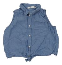 Modrá crop halenka riflového vzhledu s uzlem H&M