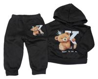 2set - Černá mikina s medvědem a kapucí + tepláky 