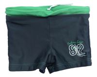 Tmavošedo-zelené nohavičkové plavky s číslem 