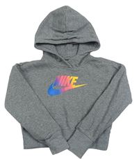 Šedá crop mikina s logem a kapucí Nike 