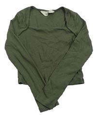 Khaki žebrované crop triko H&M