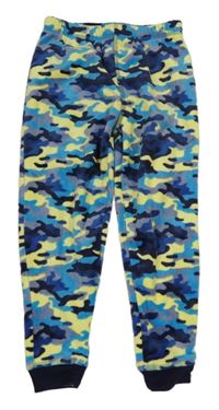 Modro-žluté army plyšové domácí kalhoty 