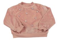 Růžová chlupatá mikina s korálky a flitry zn. H&M