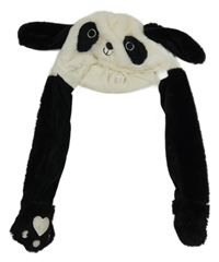 Bílo-černá kožešinová podšitá ušanka - panda 