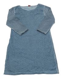 Modrošedé teplákovo/krajkové šaty S. Oliver 