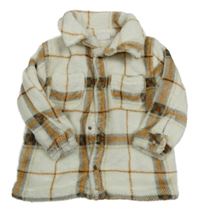 Bílo-oranžovo-šedá kostkovaná chlupatá bunda F&F