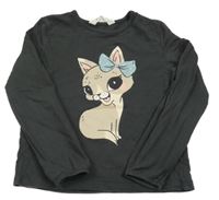 Šedé triko s kočkou H&M