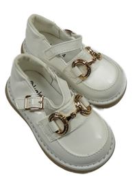 Bílé lakované koženkové boty se sponami Kelsi vel. 20