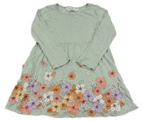 Světlezelené bavlněné šaty s kytičkami H&M