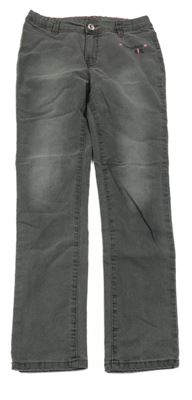 Šedé elastické kalhoty riflového vzhledu