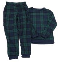 Tmavomodro-zelené kostkované fleecové pyžamo Peacocks 