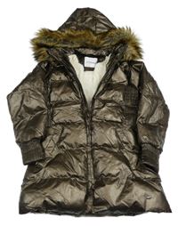 Hnědý šusťákový prošívaný zimní kabát s kapucí Tiffosi