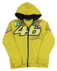 Žlutá propínací mikina s nápisem a kapucí VR46