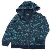 Tmavomodro-zelená vzorovaná propínací zateplená mikina s kapucí Pocopiano