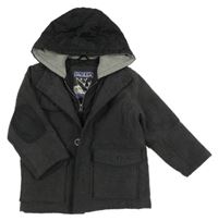 Tmavošedý vlněný zateplený kabát s kapucí 