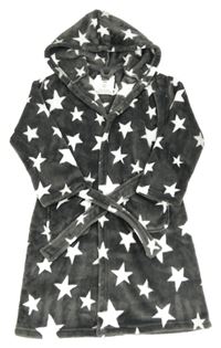 Tmavošedý hvězdičkovaný chlupatý župan s kapucí a páskem F&F