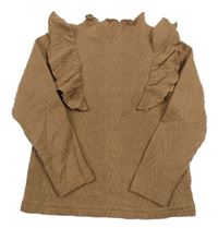 Hnědý vzorovaný svetr s volánky Shein