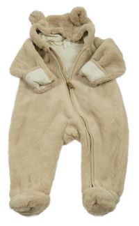Béžová kožešinová podšitá kombinéza s kapucí H&M