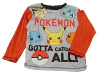 Červeno-šedé pyžamové triko s Pokémony 