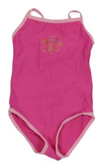 Zářivě růžovo-růžové jednodílné plavky s motýlkem Grinario 