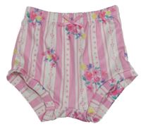 Růžovo-bílé pruhované kraťas s kytičkami Shein