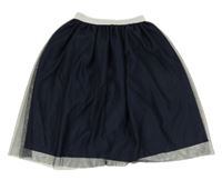 Tmavomodrá tylová sukně se stříbrným pasem Hallys 